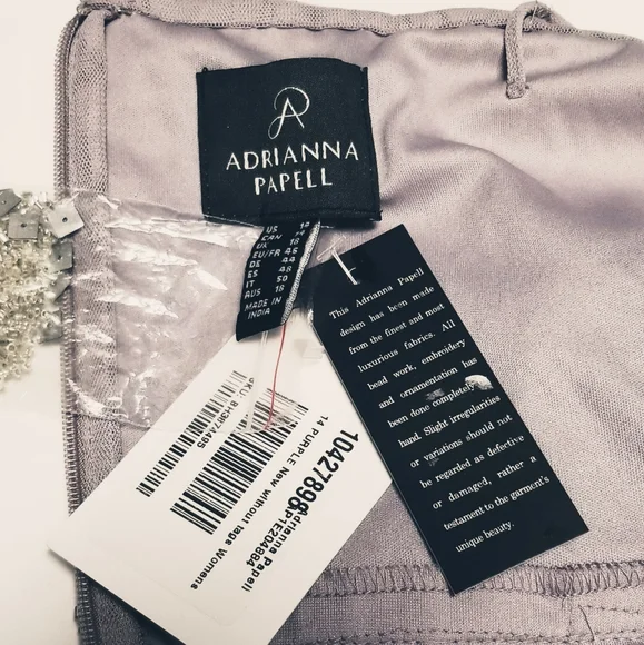 Adrianna Papell Lilac Gray Sequin Beaded long Dress - Picture 11 of 14